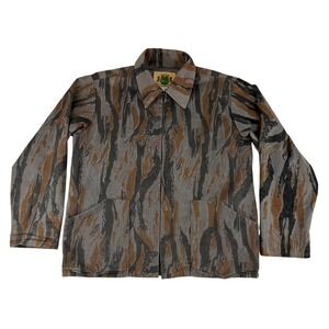 Ideal Hunting Jacket Mens M Grey Brown Tiger Stripe Camo Zip Up Cotton Vintage